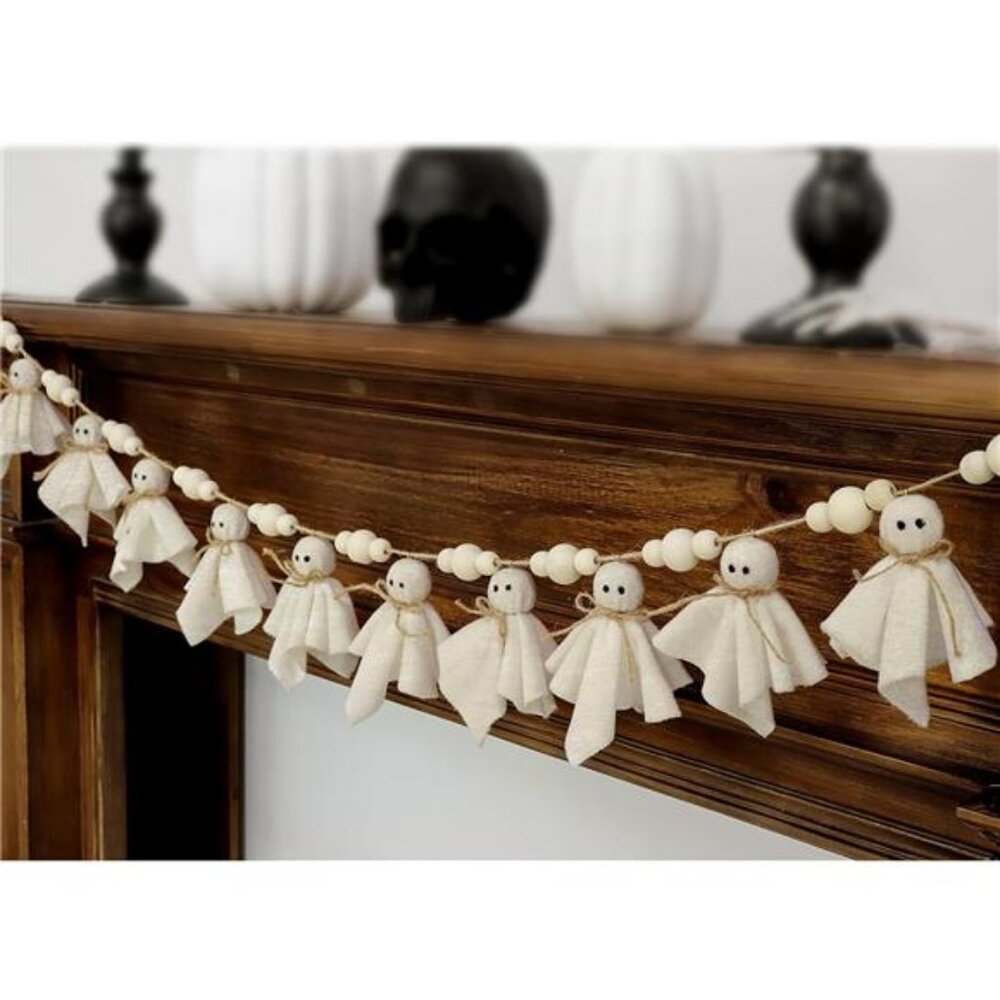 "7Ft Handmade Halloween Garland: Cute‎ Ghosts Wooden Decor for Indoor/Outdoor"